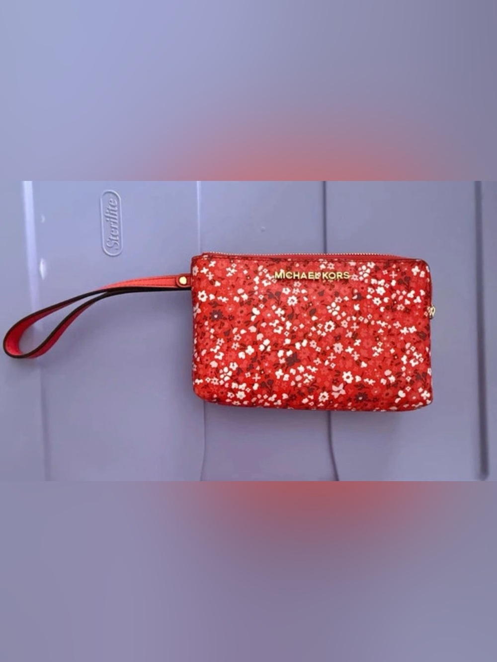 Michael Kors Red Leather Double-Zip Wristlet with Gold Hardware-NWOT